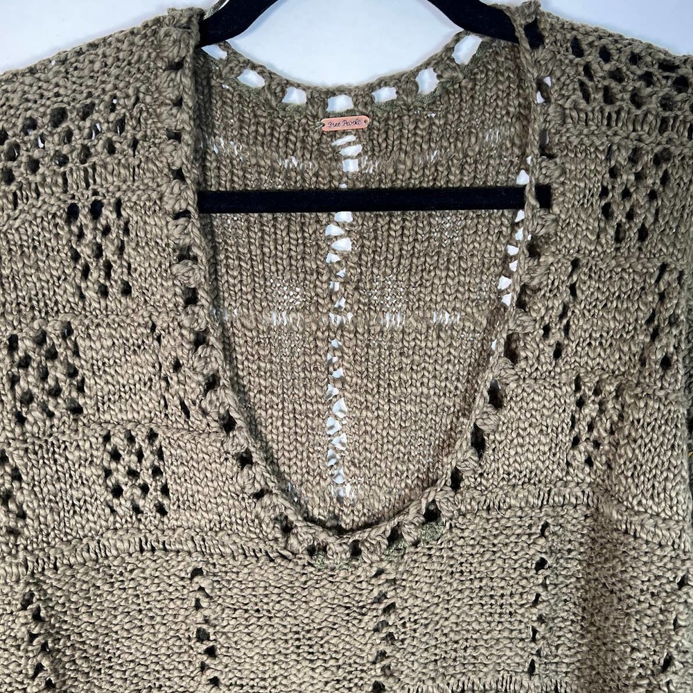 Free People Flower Child Tunic Sweater S Green Open Knit Eyelet Pullover - Picture 8 of 8